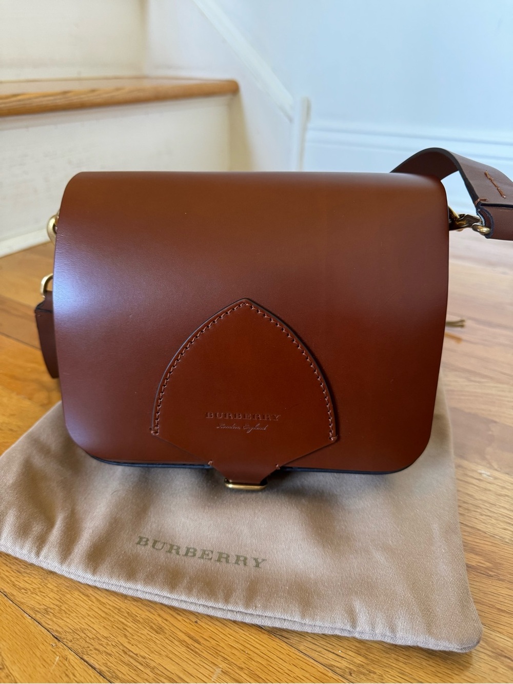 Burberry Chestnut Bridle Leather Flap Shoulder Bag